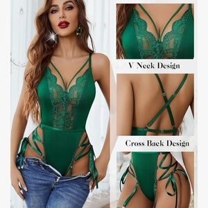 Emerald Green Lace Strappy Bodysuit